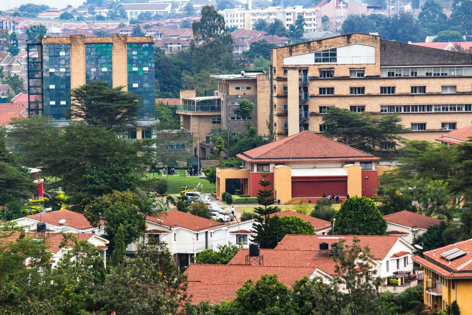 View across a Nairobi neighbourhood with school buildings and trees
